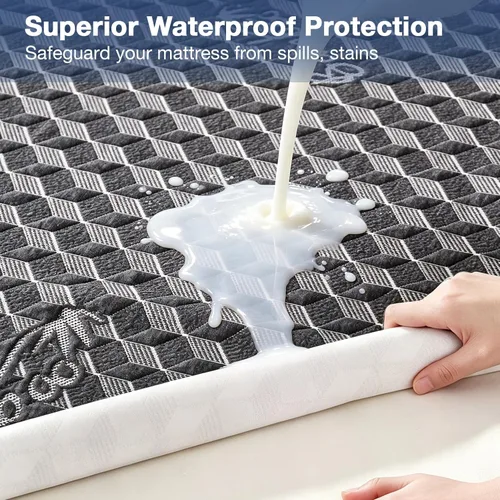 Vista 7 de Protector de colchón impermeable tamaño individual, lavable, funda acolchada de rayón y bambú, ajustable, protección de cama de plástico silencioso