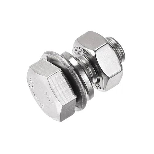 Vista 5 de uxcell Tornillos de cabeza hexagonal M8 x 0.630 in, tuercas, kits de arandelas planas y de bloqueo, pernos hexagonales de rosca completa de acero