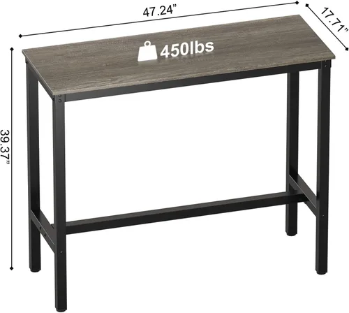 Vista 6 de Teraves Mesa de bar, mesa de bar con altura de barra, mesa de altura de mostrador con marco de metal resistente, mesa rectangular alta para cocina