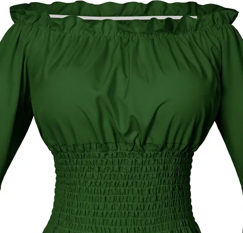 Vista 8 de Conjunto de blusa estilo renacentista victoriana campesina con volantes y cintura fruncida estilo bohemio pirata con cinturón