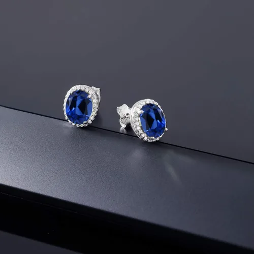 Vista 6 de Gem Stone King 3-5 Cttw Gemstone Birthstone Halo Earrings For Women 9X7MM Oval Cut 925 Sterling Silver Fine Jewelry Gifts for Her Mom Women Wife
