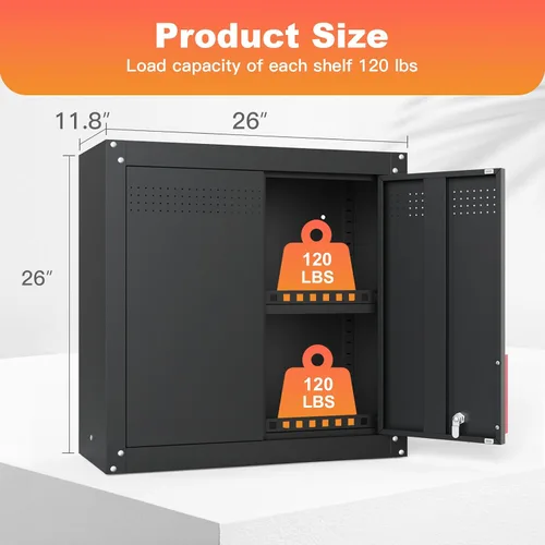 Vista 3 de Kelueo Armario de pared de garaje de metal con puertas con cerradura, armario de pared de 26 pulgadas de alto con estante ajustable, armario