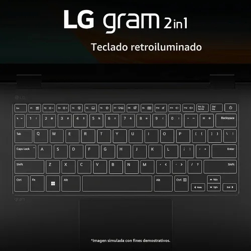 Vista 7 de LG gram 16" 2 en 1 portátil ligero, plataforma Intel Core i7 Evo, Windows 11 Home, 16 GB RAM, 512 GB SSD, negro