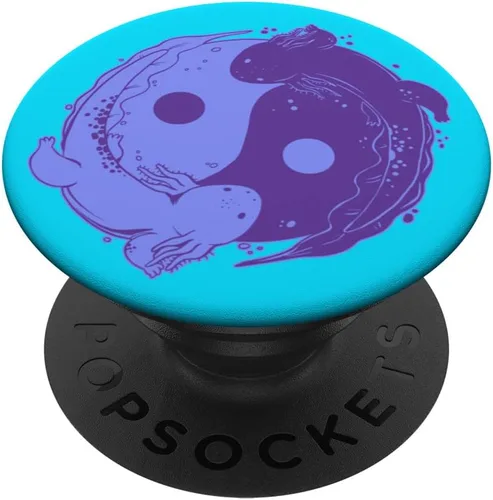 Vista 6 de Lindo ajolote morado y ajolote azul Yin Yang Aqua PopSockets MagSafe PopGrip para iPhone