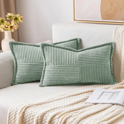 Vista 33 de MIULEE - Juego de 2 fundas de almohada beige de 12 x 12 pulgadas con entretejido, fundas de almohada a rayas bohemias supersuaves con textura