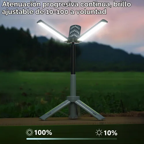 Vista 3 de Luces de campamento recargables con soporte, luces de trabajo telescópicas inalámbricas con 3 cabezales de lámpara LED, linterna de trípode