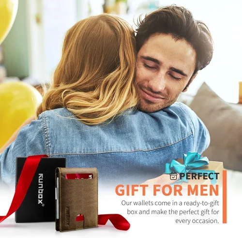 Vista 80 de RUNBOX - Carteras delgadas para hombre, cartera de piel con pinza para el dinero, cartera de bolsillo frontal con bloqueo RFID, tarjetero