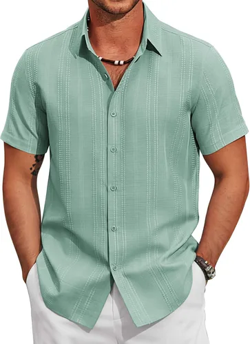Vista 13 de COOFANDY Camisas casuales con botones para hombre, de manga corta, para verano, playa, texturizadas