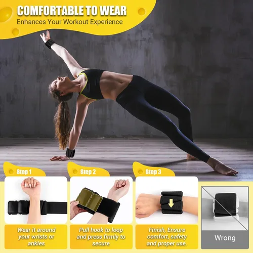 Vista 6 de Pulseras de pesas de tobillo y muñeca de 4 libras / 2 libras para mujer, pulsera de pesas ajustables de silicona para pilates, sujetadores