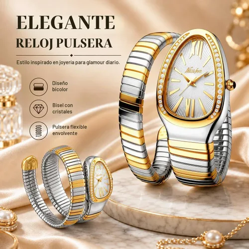 Vista 5 de MASTOP Reloj de cara de serpiente para mujer, con forma de serpiente, relojes para mujer, relojes impermeables de acero delicado para mujer, relojes