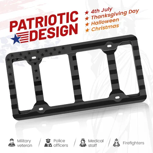 Vista 4 de RED WOLF Marco de silicona para placa de matrícula con bandera estadounidense, con estrellas y rayas 3D tenues, soporte para placa de matrícula