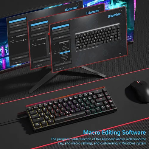 Vista 4 de Womier 60% Keyboard Gaming with Light Box, Wired Mechanical Keyboard with MCA Keycaps, OEM Profile, Programable, 64 Keys Hot Swap RGB Cream Custom
