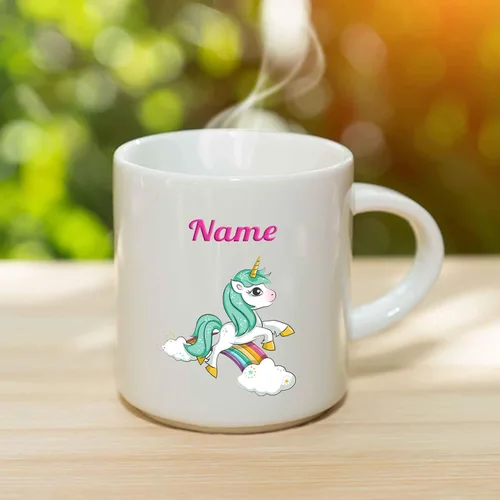 Vista 3 de Taza de café personalizada con nombre, unicornio (11 onzas)
