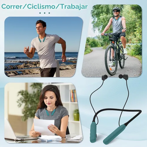 Vista 8 de Auriculares Bluetooth con banda para el cuello, auricular Bluetooth con Verde