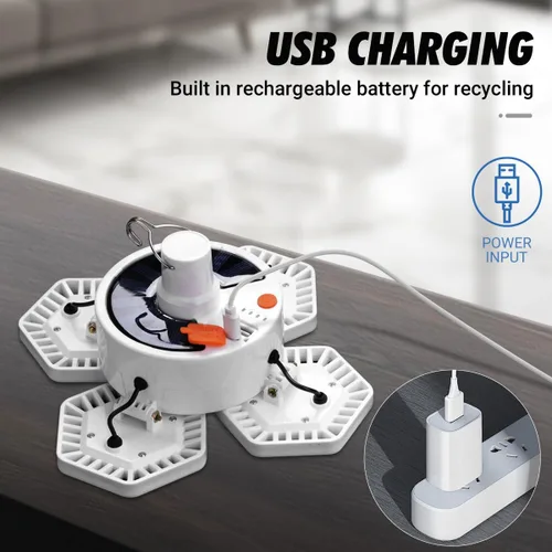 Vista 7 de Luz solar USB para acampar con control remoto, luz impermeable para tienda de campaña 360° Lighting, Folding & Hanging Design, Outdoor Lantern
