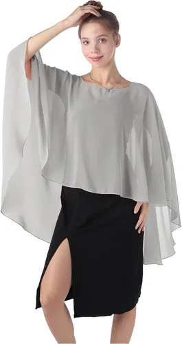 Vista 5 de Baoqiya Capas de gasa Capelets transparentes Poncho de capa larga para mujeres más