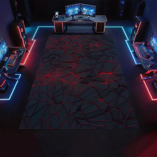 Vista 2 de Alfombras de neón para sala de juegos, 2 x 3, alfombra pequeña para deportes electrónicos, alfombras coloridas para niños, adolescentes, color negro