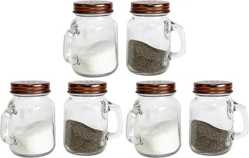 Vista 8 de Mason Jar - Juego de saleros y pimenteros de 4 onzas con asas, tapas de tono cobre, estilo rústico, estilo granja, cocina, comedor
