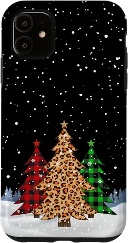 Vista 8 de iPhone 16 Árboles de Navidad con estampado de leopardo y cuadros