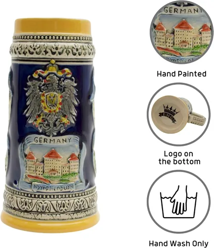 Vista 3 de Essence of Europe Gifts 0,65 litros OktoberfestHaus Castillos y ciudades de Alemania Cerveza Stein Tankard Cerámica Alemana Regalos para Hombres