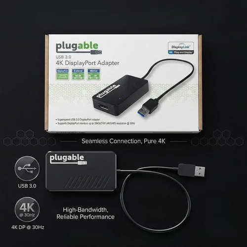 Vista 7 de Plugable Adaptador de gráficos de video USB 3.0 a DisplayPort 4K UHD para múltiples monitores de hasta 3840x2160 compatible con Windows 11,10, 8.1