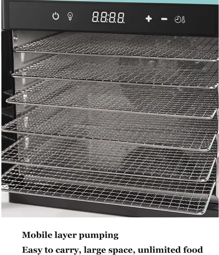 Vista 6 de Máquina deshidratadora de alimentos, 8 bandejas con control táctil y luz LED integrada, secadora de alimentos de acero inoxidable comercial de 700 W