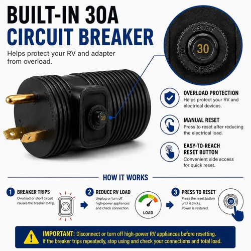 Vista 4 de Adaptador RV de 30 amperios a 50 amperios con disyuntor, TT-30P a 14-50R