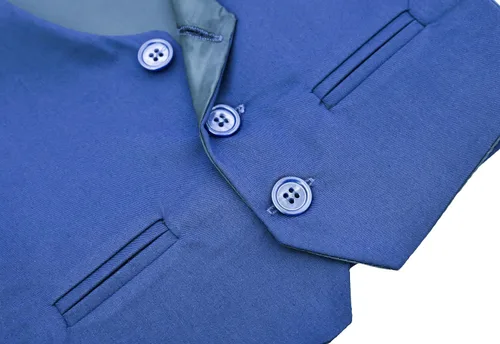 Vista 4 de Lilax Conjunto formal de camisa de vestir de 4 piezas, pantalones y corbata y chaleco para niños, Azul Real