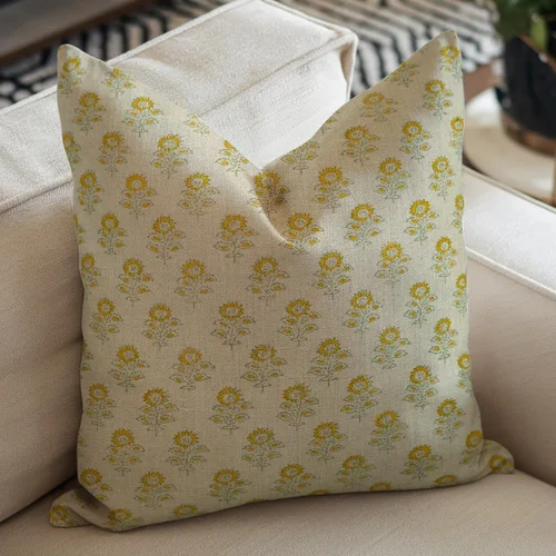 Vista 7 de Funda de cojín decorativa de algodón grueso hecho a mano con estampado floral boho, 14x14 pulgadas, con cremallera invisible, perfecta