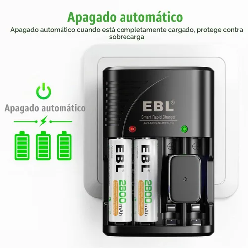 Vista 7 de EBL Paquete de 4 baterías AA recargables, batería doble A precargada de 2800 mAh y cargador de batería AA AAA con enchufe de pared plegable