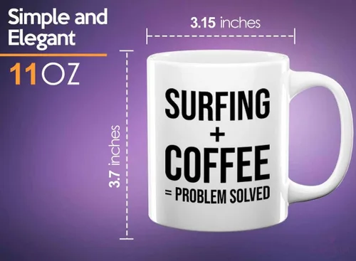 Vista 5 de Adventure - Taza de café de 11 onzas, color blanco, para surfear, tablas de surf, surf, playa, verano, playa, adolescente, amistad