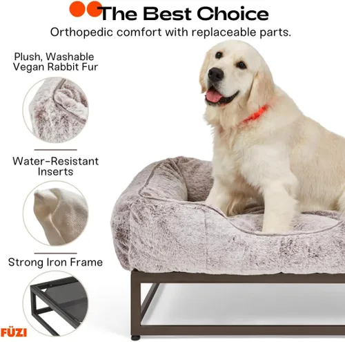 Vista 5 de FUZI Cama elevada para perro, camas elevadas de lujo para perros, funda extraíble y lavable a máquina, cama ortopédica para mascotas para interiores