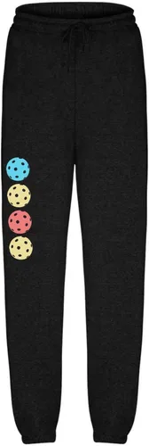 Vista 2 de Fridja Pantalones deportivos unisex de forro polar con bolsillos, coloridos estampados de pickleball, regalos para amantes del pickleball