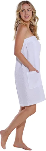 Vista 3 de Turquaz Linen Lightweight Knee Length Waffle Robes For Women Spa Bath Waffle Body Wrap Towel with Adjustable Touch Fastener