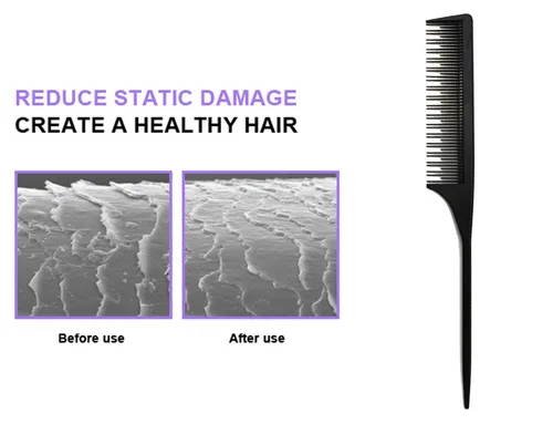 Vista 4 de 3 Peine para peinar, peine de cola para el cepillin para cabello fino y normal, peine de pelo para mujeres y hombres, 22.23 cm