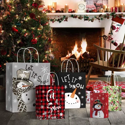 Vista 2 de Horaldaily 24 bolsas de papel de regalo de Navidad a granel con asas para envolver regalos de Navidad (6 jumbo, 6 grandes, 6 medianas, 6 pequeñas)
