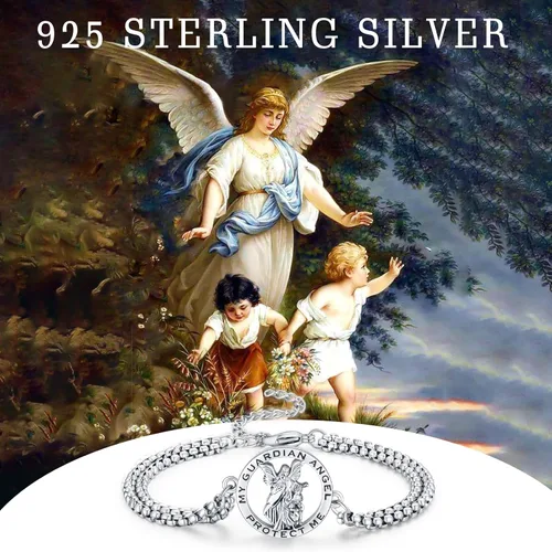Vista 6 de Brisskaari Collar ovalado de Nuestra Señora de GuadalúÁngel de la Guardia para mujeres y hombres, plata de ley 925 católica Virgen María, collar