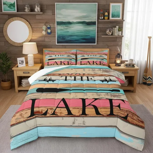 Vista 22 de Lake House - Juego de edredón tamaño individual, juego de ropa de cama rústica de granja vieja de 2 piezas para niños, adolescentes y adultos