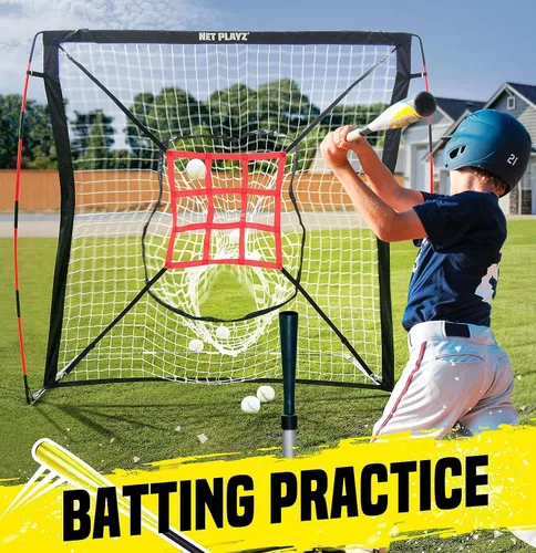 Vista 5 de Red de béisbol – Red de lanzamiento y golpeo (zona de 9 golpes, portátil y de plegado rápido) – Regalos para niños y adolescentes Ayudas