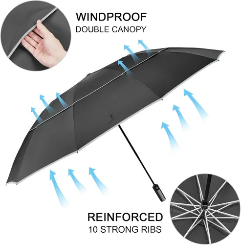 Vista 3 de G4Free 54/62 Inch Windproof Inverted Umbrella with Reflective Stripe Large Compact Reverse Golf Umbrella for Rain 10 Ribs Double Canopy Travel