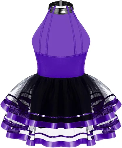 Vista 91 de CHICTRY Vestido tutú de ballet con lentejuelas brillantes para niñas y niñas, moderno disfraz de baile latino de jazz