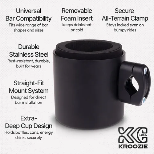 Vista 5 de Kroozie Stealth - Soporte para botella de bicicleta – Resistente portavasos de acero inoxidable para bicicleta para manillar – Para barras