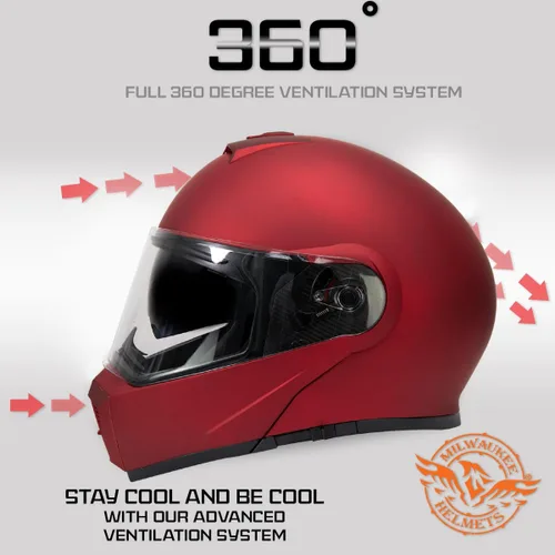 Vista 4 de Milwaukee Helmets MPH9827DOT Cypher - Casco modular de motocicleta avanzado rojo plano con visera abatible, pequeño