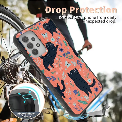 Vista 3 de Funda para Samsung Galaxy A13/A04/A04S/A23/A32 5G con protector de pantalla, parte trasera texturizada de policarbonato duro, diseño de flores