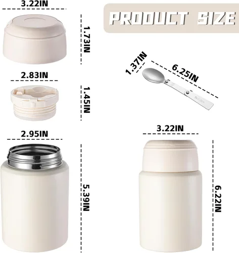 Vista 3 de zeeooil Tarro de comida aislado de 17 onzas, termo para comida caliente, contenedor de almuerzo de acero inoxidable con cuchara a prueba de fugas