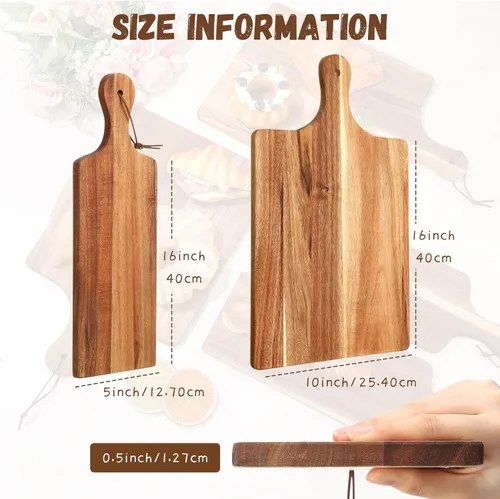 Vista 2 de Tanlade Juego de 6 tablas de cortar de madera con asa, tabla de cortar para servir, bloque de corte de carnicero para San Valentín, Día de la Madre