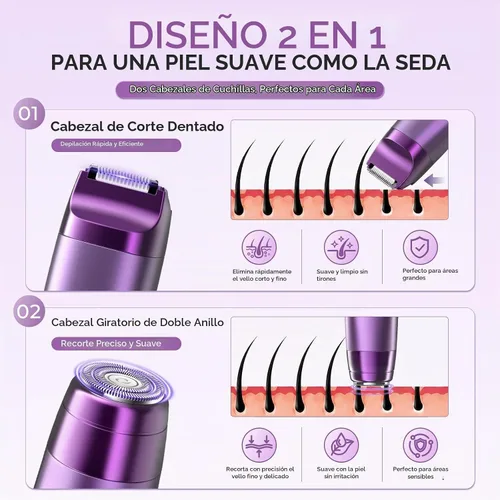 Vista 3 de Recortadora de bikini para mujer, maquinilla de afeitar eléctrica 2 en 1 y afeitadora de bikini