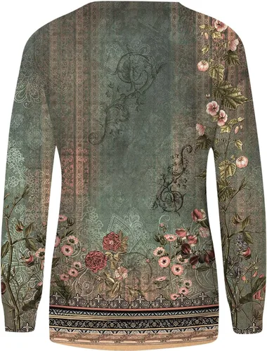 Vista 3 de Camisas de manga larga para mujer, camisetas sin capucha, sudadera a rayas de gran tamaño, manga larga, cuello redondo, a la moda