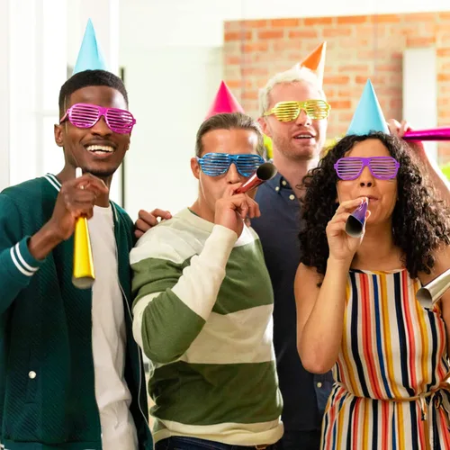 Vista 4 de Hooqict Paquete de 15 lentes de persiana de los años 80 y 90, regalos de fiesta de neón para niños y adultos, suministros de cumpleaños, accesorios