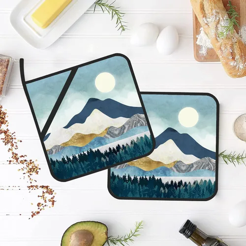 Vista 4 de Mountains Nature Scenery - Juego de 2 soportes para ollas de cocina resistentes al calor para microondas, horno, horno, platos finales y barbacoa